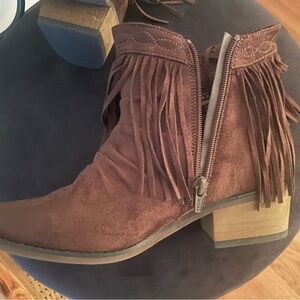 Roper Brown Suede Fringe Heeled Boots, NWOT